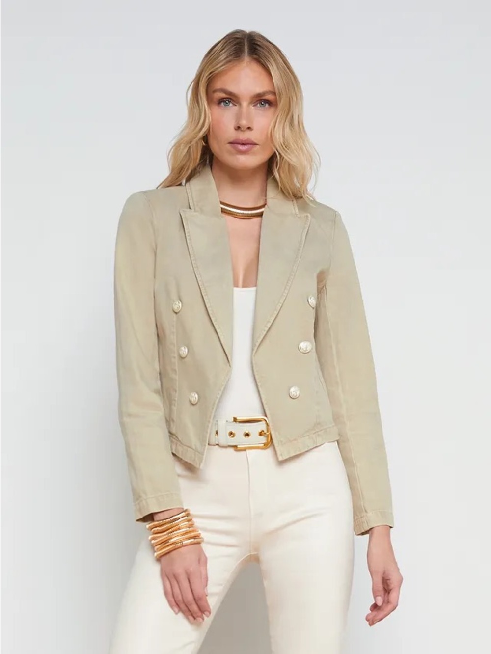 L'AGENCE Wayne Denim Blazer Sand Dune